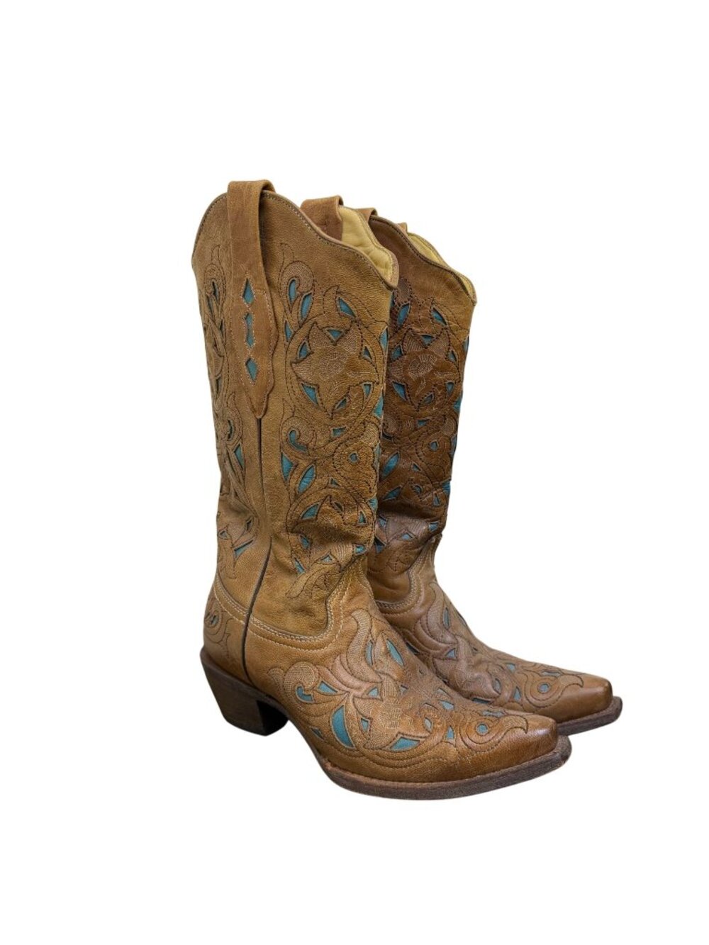 Corral Brown & Turquoise Leather Western Cowgirl Boots 6